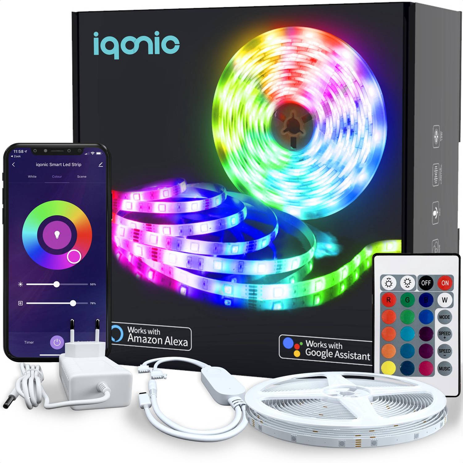 Iqonic Smart Led Light Strip - 5 Meter - WiFi Strips - RGB Ledstrip Verlichting - Led-strips - Afstandsbediening & App