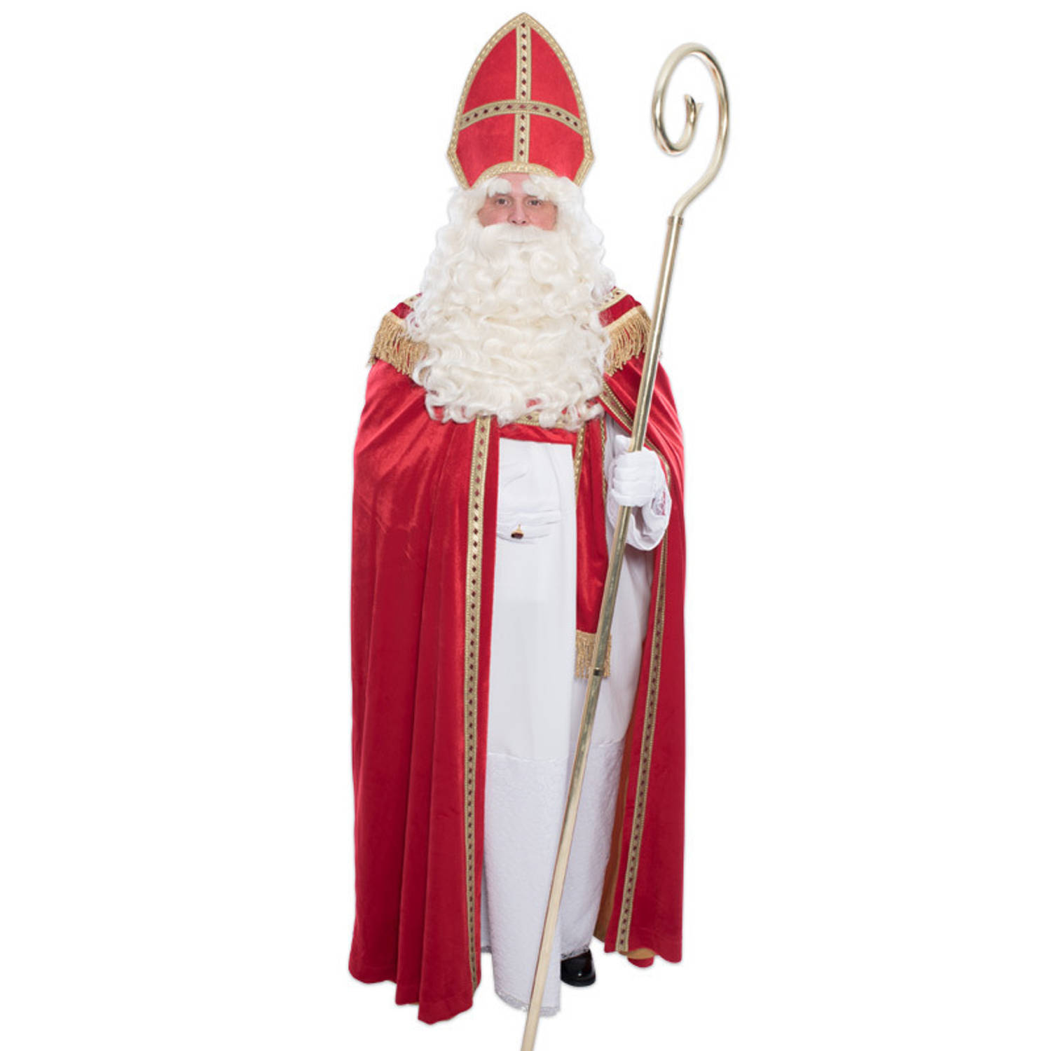 Sinterklaas kostuum luxe polyesterfluweel met mijter voor volwassenen - Sint Nicolaas verkleedkleding