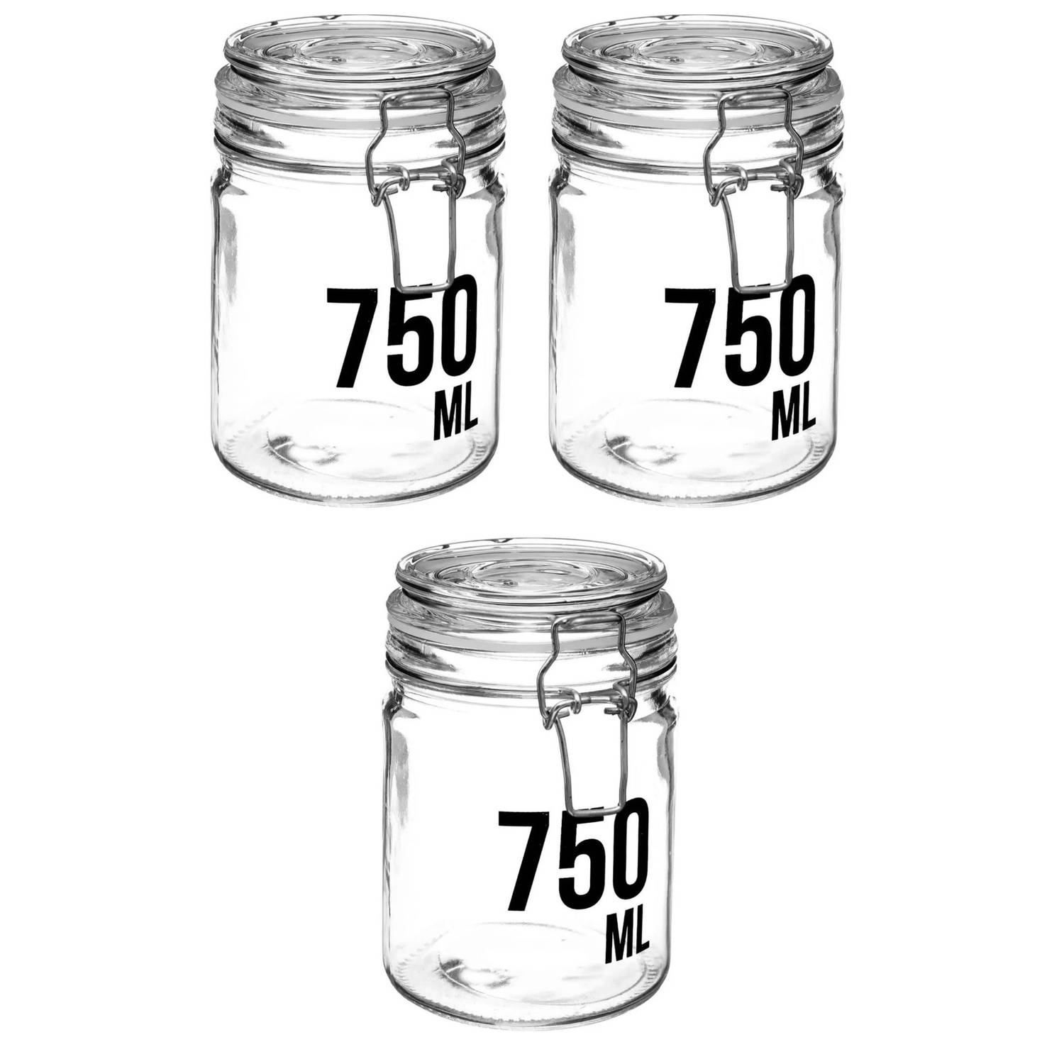 3x stuks inmaakpotten/voorraadpotten 0,75L glas met beugelsluiting - Voorraadpot