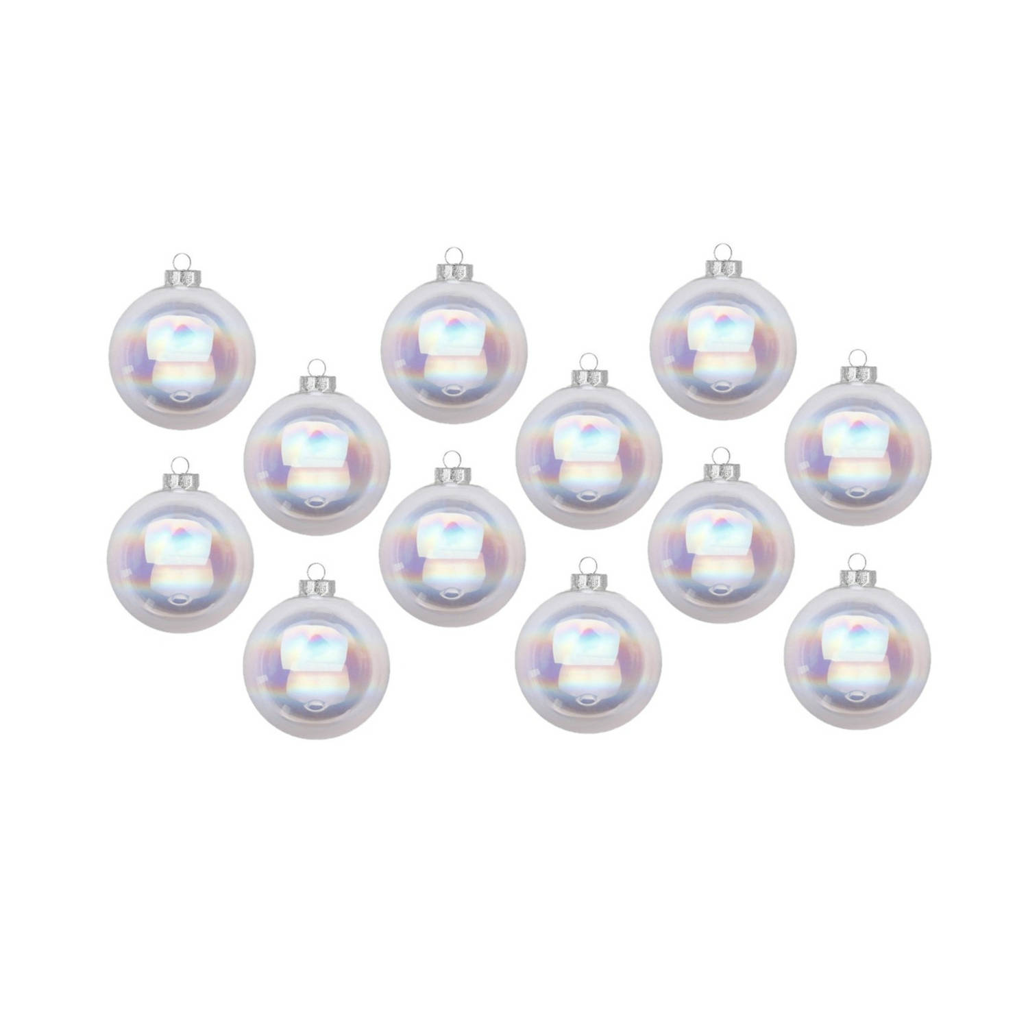 12x Transparant Parelmoer Glazen Kerstballen 8 Cm Glans En Mat Kerstbal