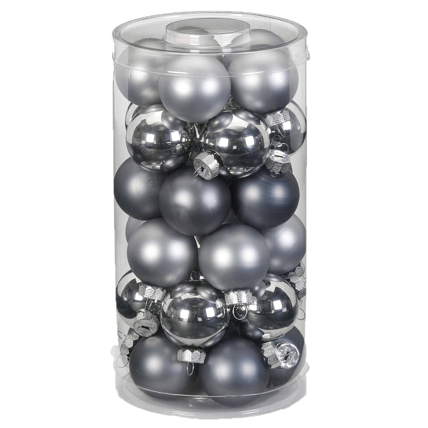 60x stuks kleine glazen kerstballen grijs 4 cm Kerstbal