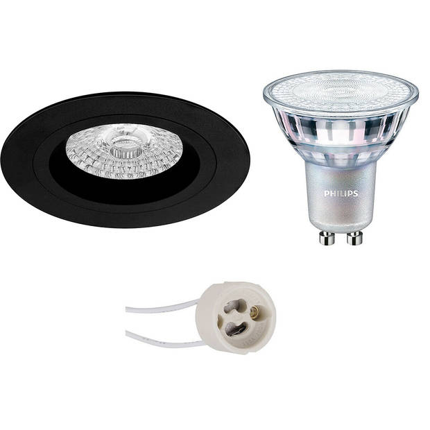 LED Spot Set - Pragmi Rodos Pro - GU10 Fitting - Inbouw Rond - Mat Zwart - Ø93mm - Philips - MASTER 927 36D VLE - 4.9W -