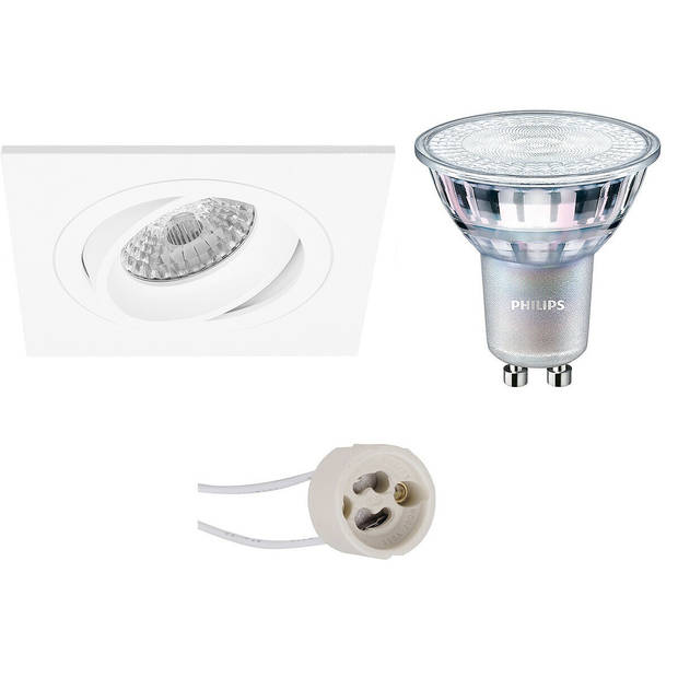 LED Spot Set - Pragmi Borny Pro - GU10 Fitting - Inbouw Vierkant - Mat Wit - Kantelbaar - 92mm - Philips - MASTER 927