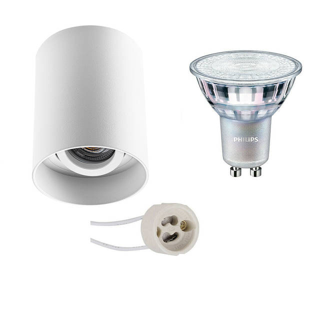 Opbouwspot Set - Pragmi Luxina Pro - GU10 Fitting - Opbouw Rond - Mat Wit - Verdiept - Kantelbaar - Ø90mm - Philips -