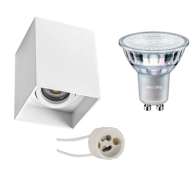 Opbouwspot Set - Pragmi Luxina Pro - GU10 Fitting - Opbouw Vierkant - Mat Wit - Verdiept - Kantelbaar - 90mm - Philips -