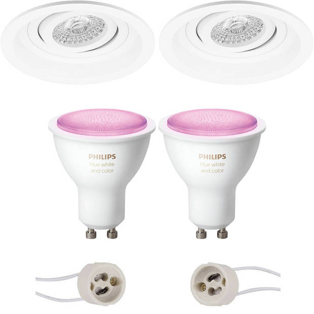 Pragmi Domy Pro - Inbouw Rond - Mat Wit - Verdiept - Kantelbaar - Ø105mm - Philips Hue - LED Spot Set GU10 - White and