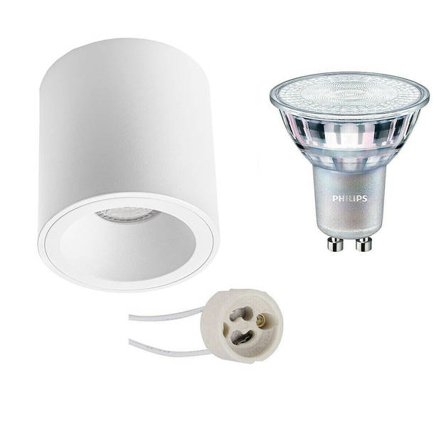 Opbouwspot Set - Pragmi Cliron Pro - GU10 Fitting - Opbouw Rond - Mat Wit - Verdiept - Ø90mm - Philips - MASTER 927 36D