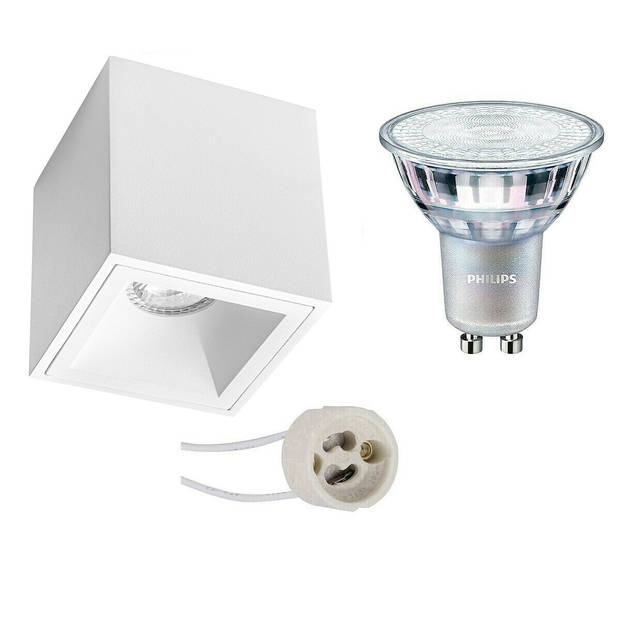 Opbouwspot Set - Pragmi Cliron Pro - GU10 Fitting - Opbouw Vierkant - Mat Wit - Verdiept - 90mm - Philips - MASTER 927