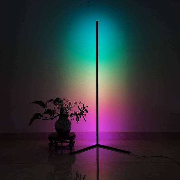 LED Vloerlamp - Moderne Hoeklamp - Smart Slimme WiFi LED - Besty Floran - RGB - Dimbaar - Afstandsbediening - Mat Zwart