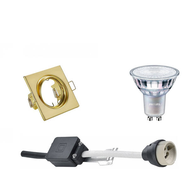 LED Spot Set - GU10 Fitting - Inbouw Vierkant - Mat Goud - Kantelbaar 80mm - Philips - MASTER 927 36D VLE - 4.9W - Warm