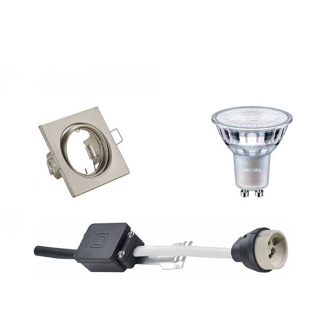 LED Spot Set - GU10 Fitting - Inbouw Vierkant - Mat Nikkel - Kantelbaar 80mm - Philips - MASTER 927 36D VLE - 4.9W -