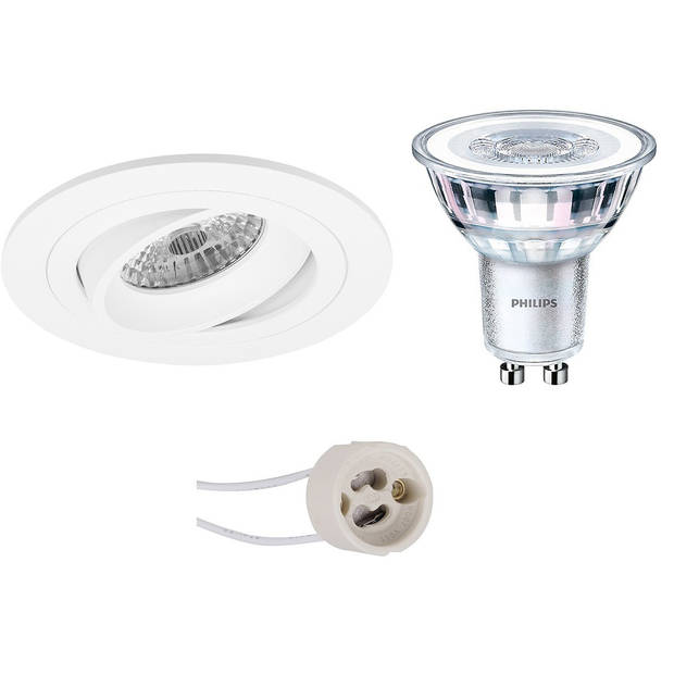 LED Spot Set - Pragmi Alpin Pro - GU10 Fitting - Inbouw Rond - Mat Wit - Kantelbaar Ø92mm - Philips - CorePro 840 36D -