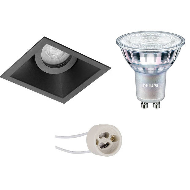 LED Spot Set - Pragmi Zano Pro - GU10 Fitting - Inbouw Vierkant - Mat Zwart - Kantelbaar - 93mm - Philips - MASTER 927