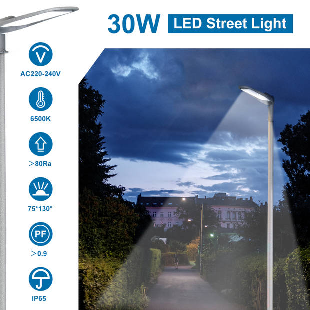 Aigostar LED Straatlamp 30W - 6500K - IP65 - 15000 Lumen-Verlichting voor terrassen - Parkeerplaatsen - Tuinverlichting