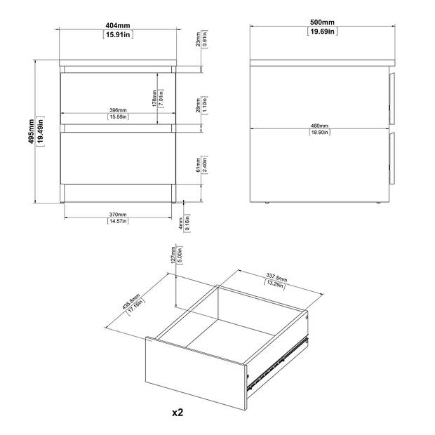Nada nachtkastje 2 lades zwart essen.