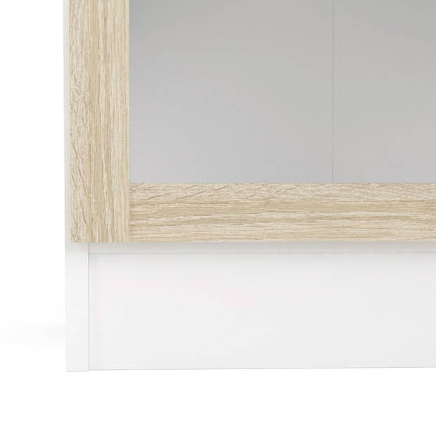Base wandkast 2 glazen deuren wit, eiken structuur decor.