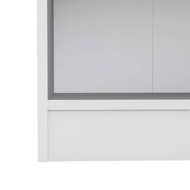 Base wandkast 2 glazen deuren en 2 planken wit, eiken structuur decor.