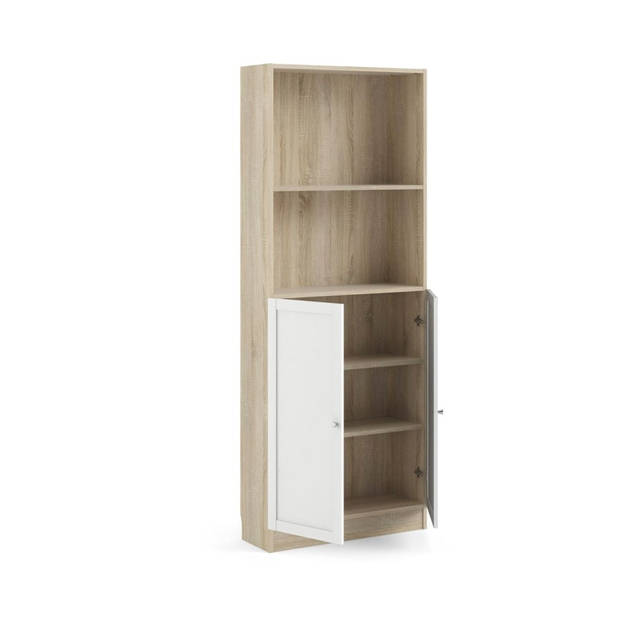 Base wandkast 1 plank en 2 deuren eiken structuur decor, wit.