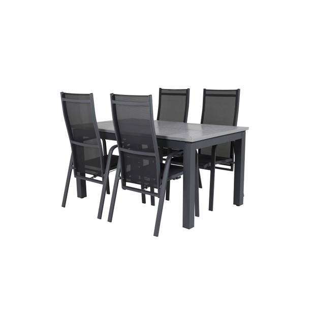 Albany tuinmeubelset tafel 100x160/240cm en 4 stoel Copacabana zwart, grijs.