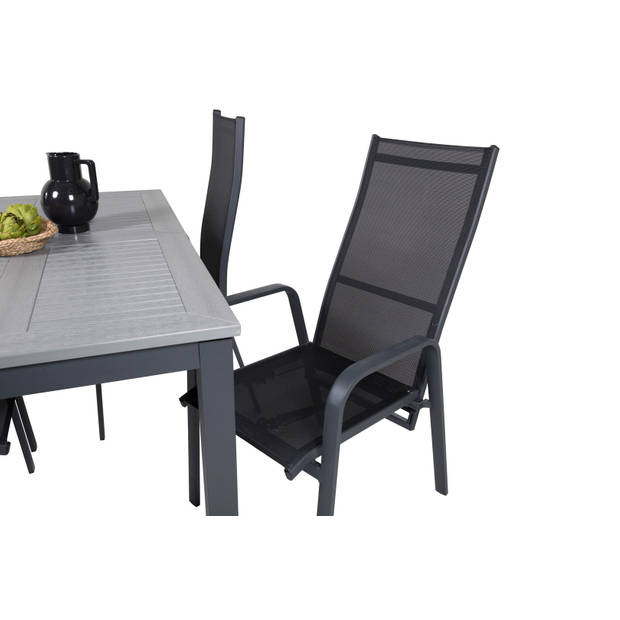 Albany tuinmeubelset tafel 100x160/240cm en 4 stoel Copacabana zwart, grijs.