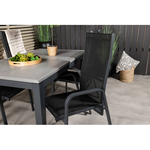 Albany tuinmeubelset tafel 100x160/240cm en 4 stoel Copacabana zwart, grijs.
