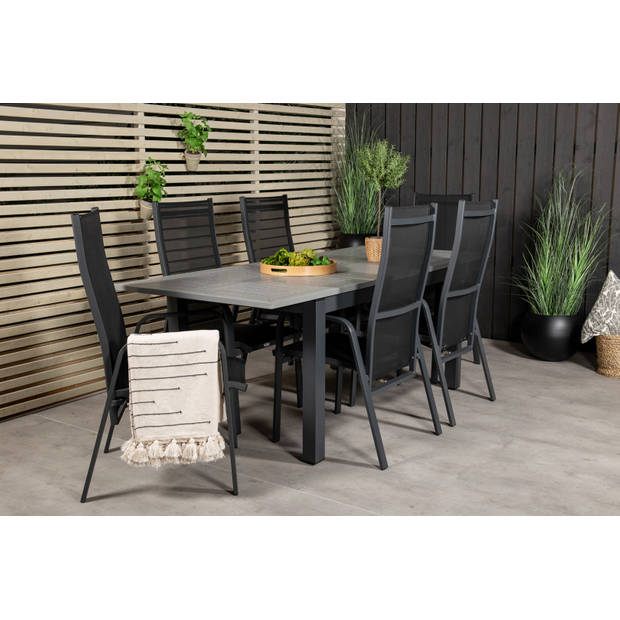 Albany tuinmeubelset tafel 100x160/240cm en 6 stoel Copacabana zwart, grijs.