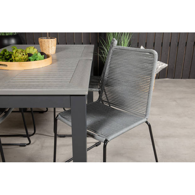 Albany tuinmeubelset tafel 100x160/240cm en 4 stoel Lindos zwart, grijs.