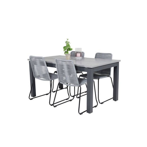 Albany tuinmeubelset tafel 100x160/240cm en 4 stoel Lindos zwart, grijs.