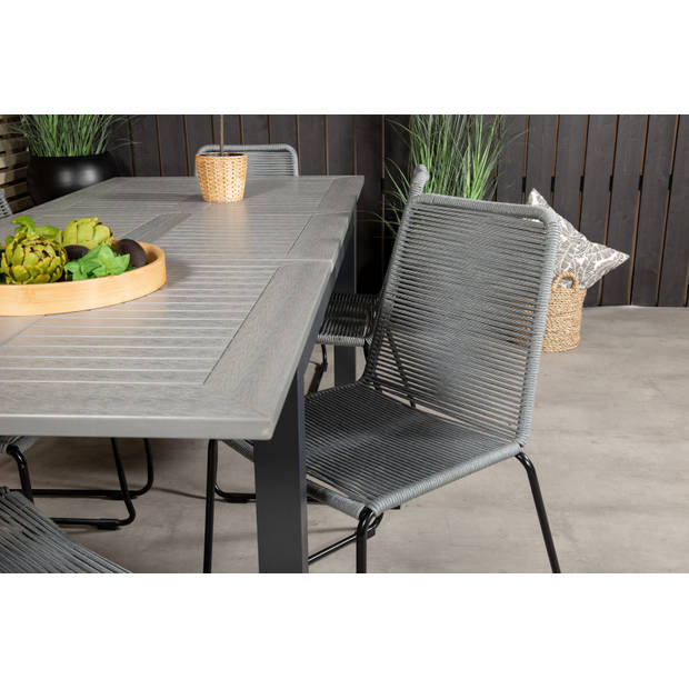 Albany tuinmeubelset tafel 100x160/240cm en 6 stoel Lindos zwart, grijs.