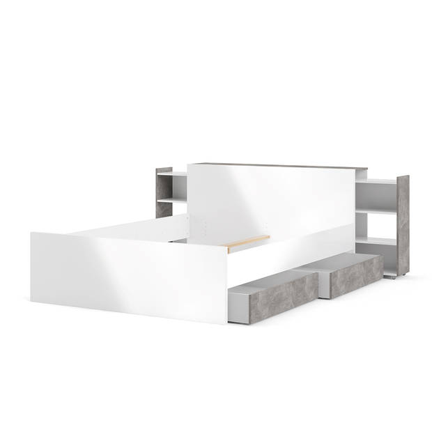 Nada Hoofdbord met opbergruimte 140 cm, betondecor/wit hoogglans.