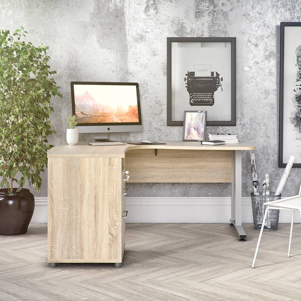 Prisme bureau 3 lades eiken decor en wit.