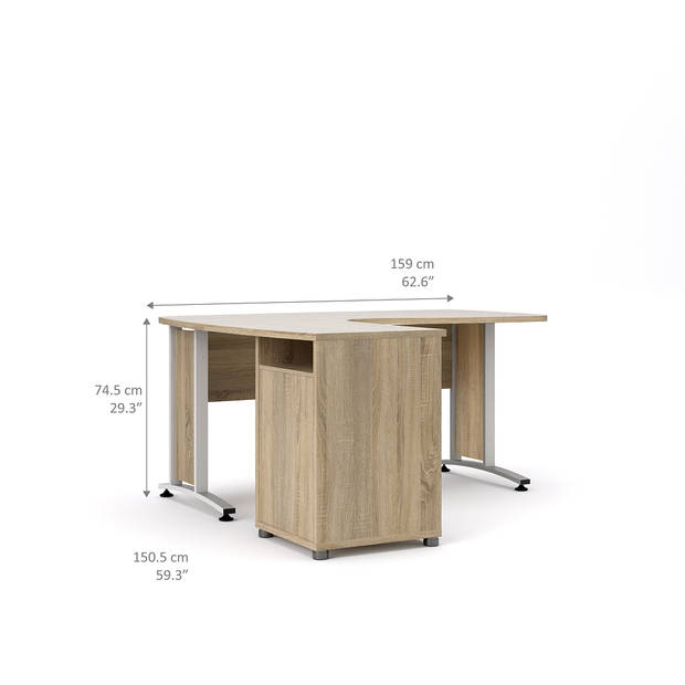 Prisme bureau 3 lades eiken decor en wit.