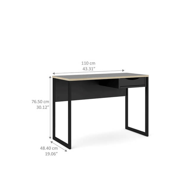 Fula bureau 110 cm 1 lade zwart, mat zwart.