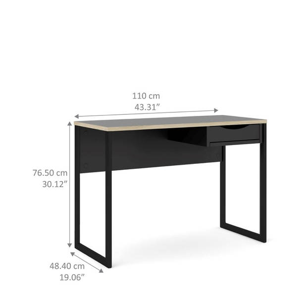 Fula bureau 110 cm 1 lade zwart, mat zwart.