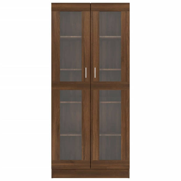 The Living Store Vitrinekast - Bruineiken - 82.5 x 30.5 x 185.5 cm - 5 vakken - 2 glazen deuren