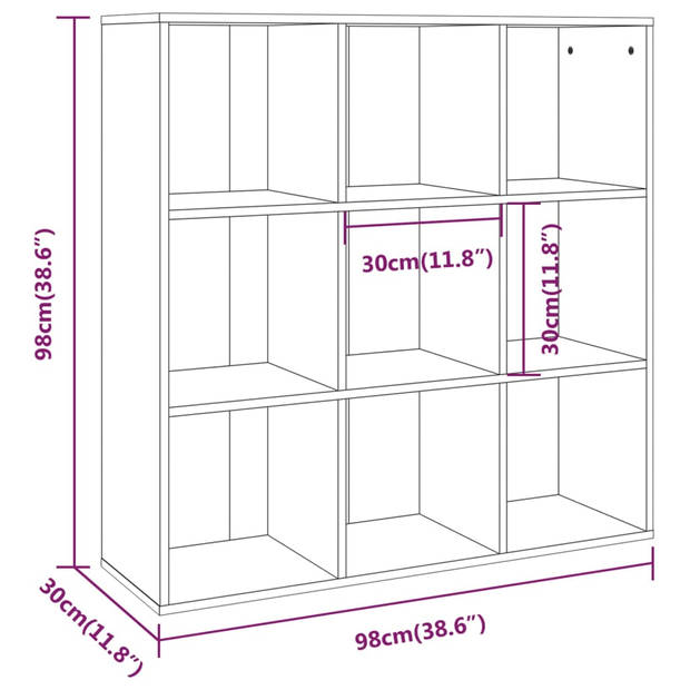 The Living Store Boekenkast - 98 x 30 x 98 cm - bruineiken - gemonteerd - Vochtbestendig