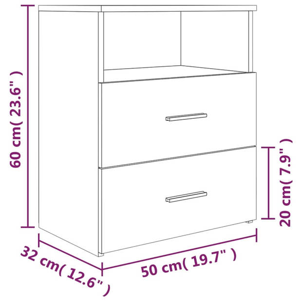 vidaXL Nachtkastjes 2 st 50x32x60 cm bruin eikenkleur