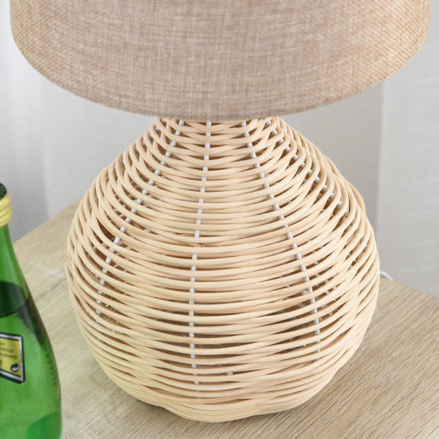 Tafellamp - Lampen - Tafellamp woonkamer - Decoratie - Modern - Linnen - Rotan - Beige - 22L x 22W x 40H cm