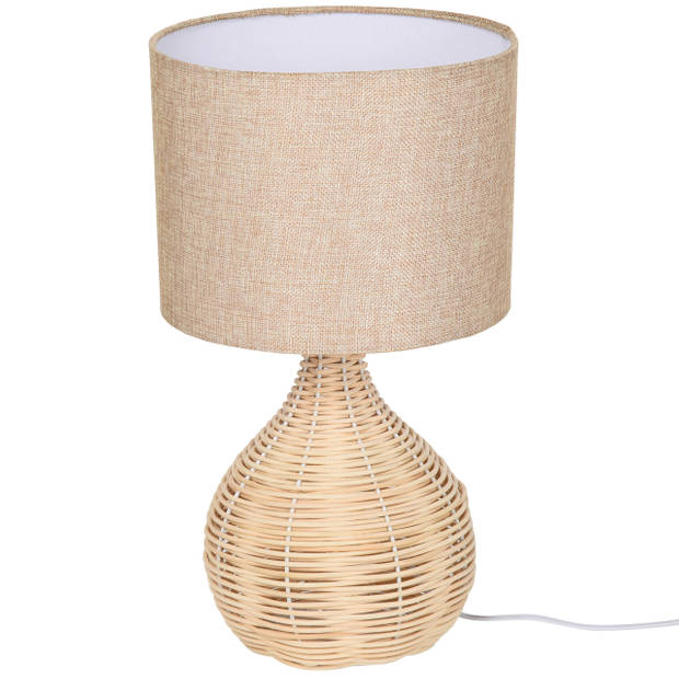 Tafellamp - Lampen - Tafellamp woonkamer - Decoratie - Modern - Linnen - Rotan - Beige - 22L x 22W x 40H cm