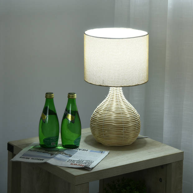 Tafellamp - Lampen - Tafellamp woonkamer - Decoratie - Modern - Linnen - Rotan - Beige - 22L x 22W x 40H cm