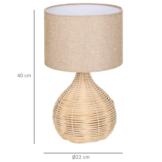 Tafellamp - Lampen - Tafellamp woonkamer - Decoratie - Modern - Linnen - Rotan - Beige - 22L x 22W x 40H cm