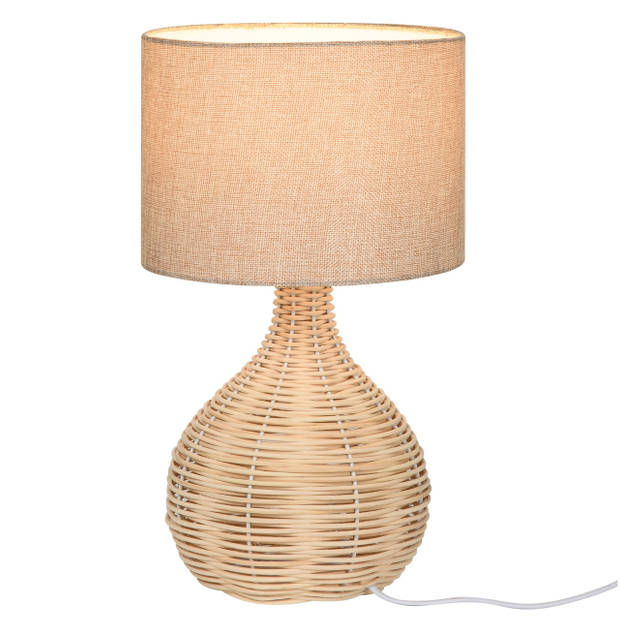 Tafellamp - Lampen - Tafellamp woonkamer - Decoratie - Modern - Linnen - Rotan - Beige - 22L x 22W x 40H cm