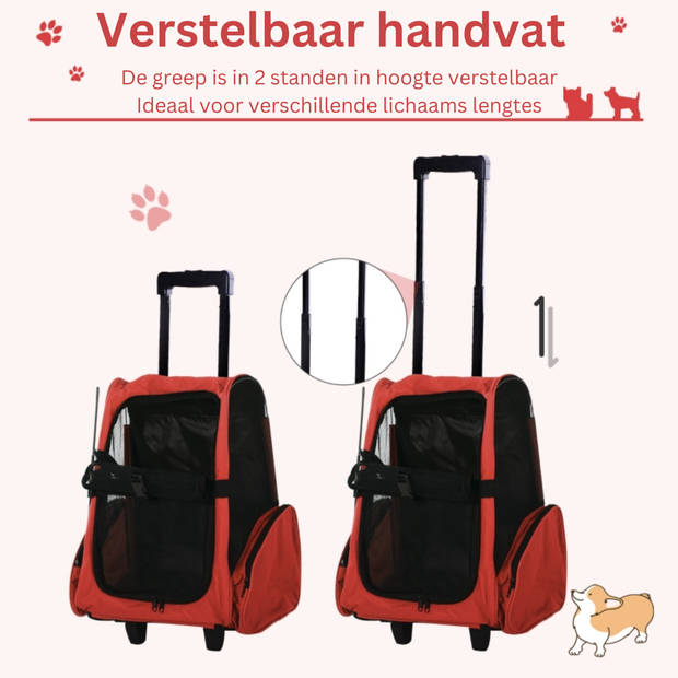 Draagbare Trolley - Hondentrolley - Honden Reismand - Honden Rugzak - Rood/Zwart - 36 x 30 x 49 cm