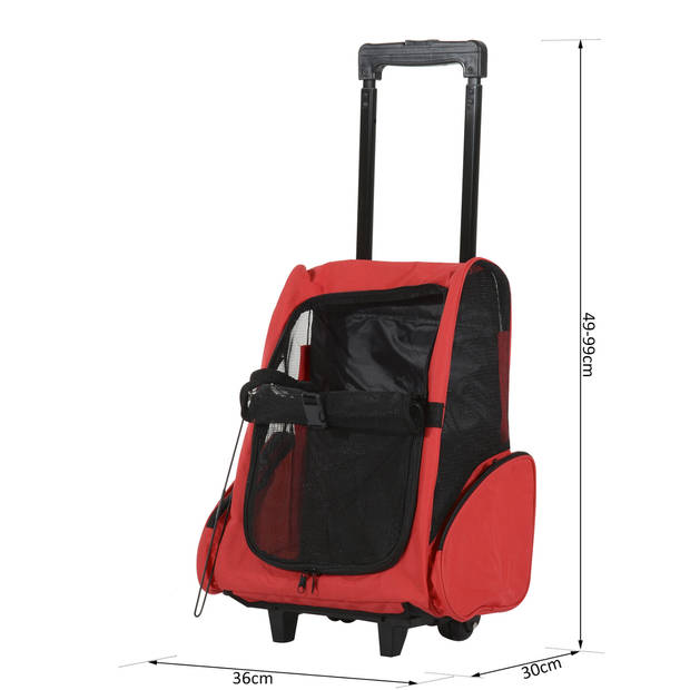 Draagbare Trolley - Hondentrolley - Honden Reismand - Honden Rugzak - Rood/Zwart - 36 x 30 x 49 cm