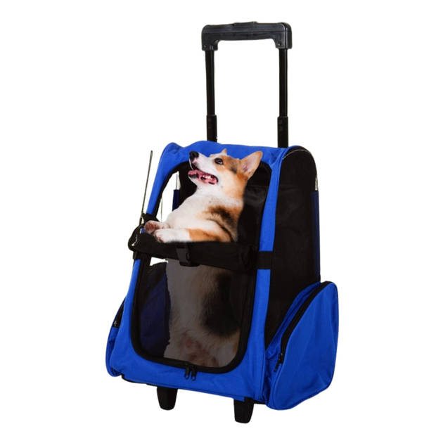 Draagbare Trolley - Hondentrolley - Honden Reismand - Honden Rugzak - Blauw/Zwart - 36 x 30 x 49 cm