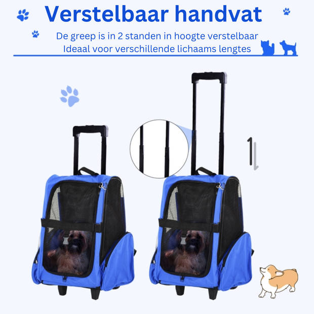 Draagbare Trolley - Hondentrolley - Honden Reismand - Honden Rugzak - Blauw/Zwart - 36 x 30 x 49 cm