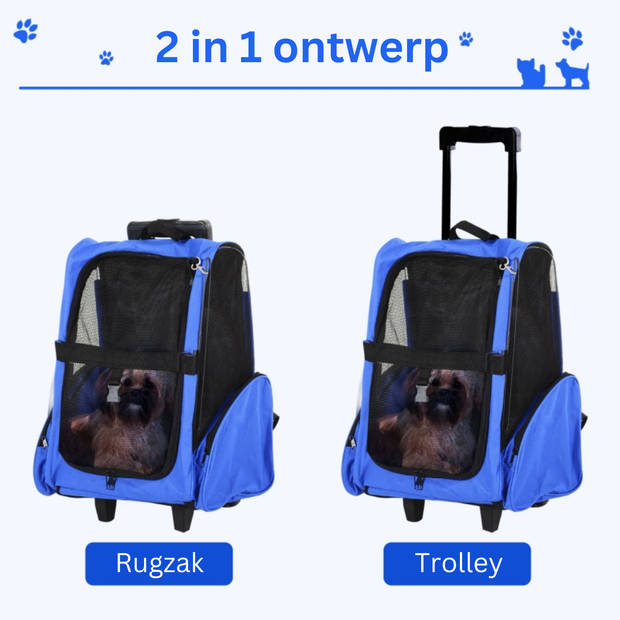 Draagbare Trolley - Hondentrolley - Honden Reismand - Honden Rugzak - Blauw/Zwart - 36 x 30 x 49 cm