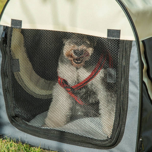 Honden Draagtas - Reisbench - Reismand Hond - Dieren Transport Box - Opvouwbaar - Maat M - 61x46x51 cm - Grijs Creme