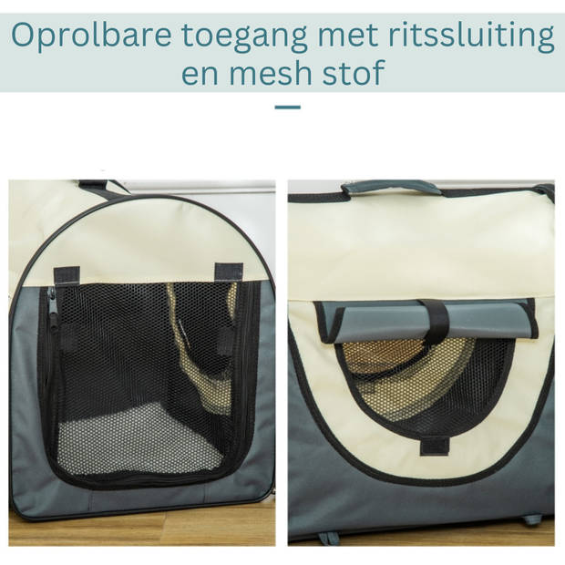 Honden Draagtas - Reisbench - Reismand Hond - Dieren Transport Box - Opvouwbaar - Maat M - 61x46x51 cm - Grijs Creme