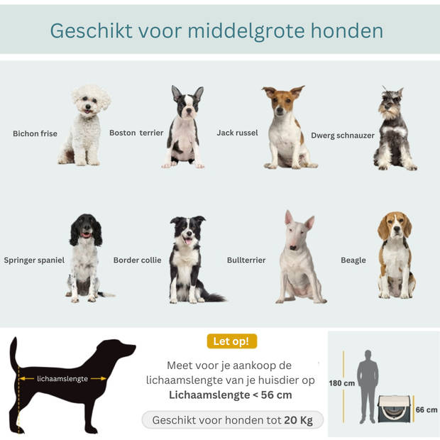 Honden Draagtas - Reisbench - Reismand Hond - Dieren Transport Box - Opvouwbaar - Maat XL - 81x56x66 cm - Grijs Creme